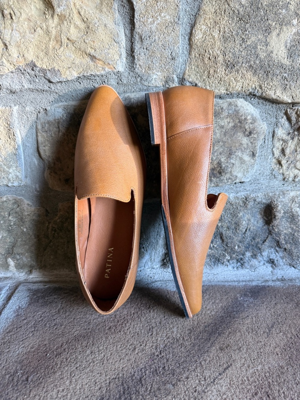 Patina Women's Tan Leather Slip-On Loafers